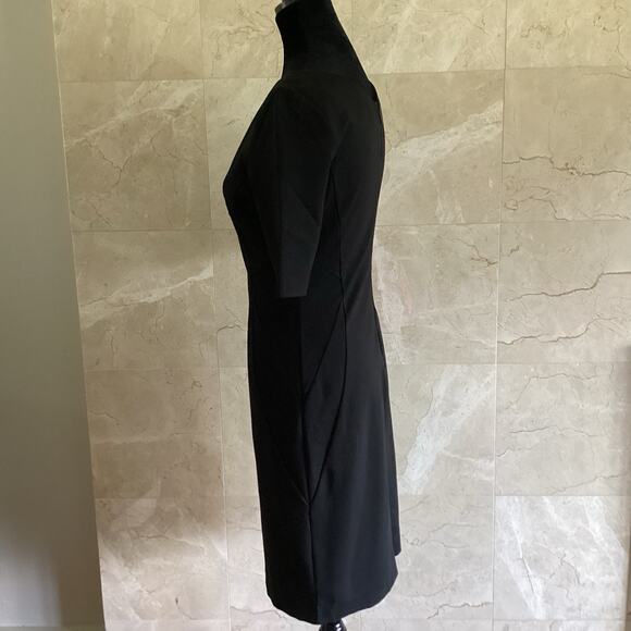 Halogen Black V-Neck Seamed Ponte Sheath Dress - 6 Washable Classy Office Career - Picture 7 of 13